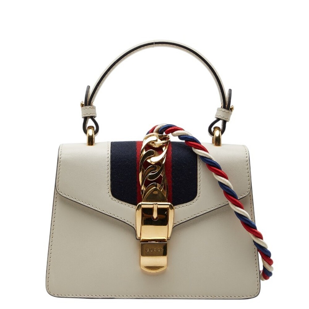 Gucci Sylvie Mini Handbag Shoulder Bag 2WAY 470270 White Leather Women's GUCCI